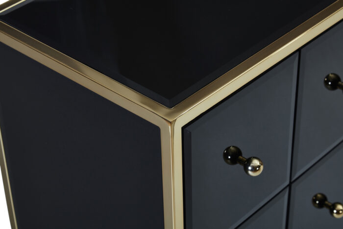 Birlea Fenwick Black Glass & Gold 12 Drawer Merchant Chest-7602