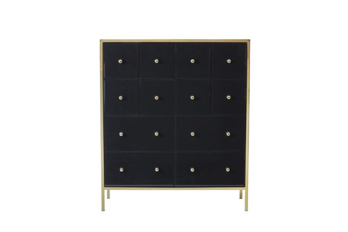 Birlea Fenwick Black Glass & Gold 12 Drawer Merchant Chest-7600