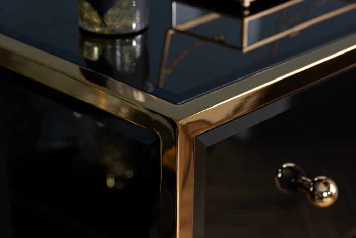 birlea Fenwick Black Glass & Gold 2 Drawer Bedside-18150