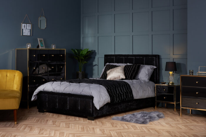 birlea Fenwick Black Glass & Gold 2 Drawer Bedside-18151