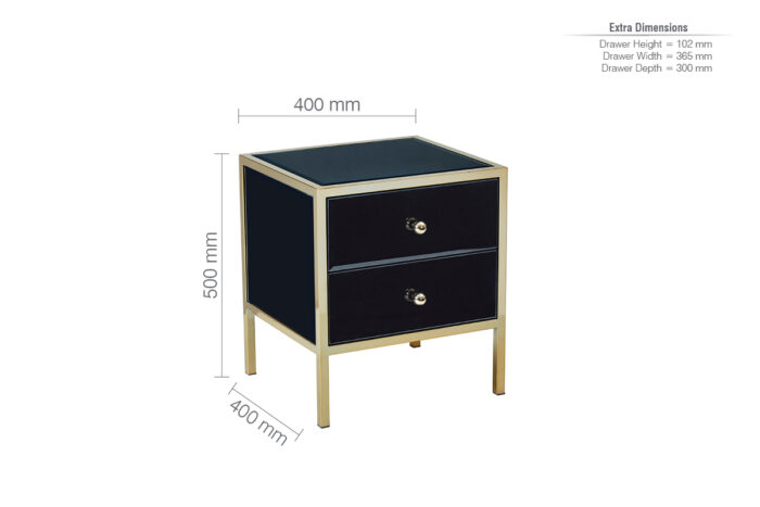 birlea Fenwick Black Glass & Gold 2 Drawer Bedside-18152