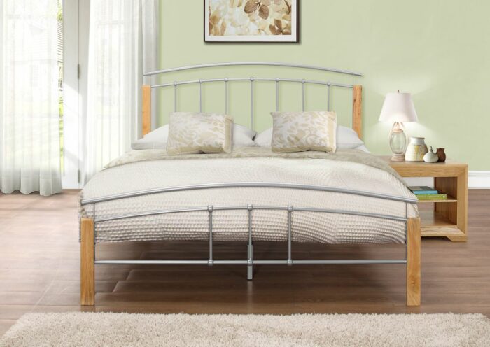 birlea Tetras Metal Bed with Wooden Legs beech & sliver-7759