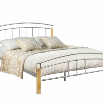 birlea Tetras Metal Bed with Wooden Legs beech & sliver-0