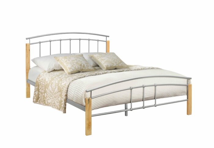 birlea Tetras Metal Bed with Wooden Legs beech & sliver-0