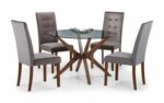 Julian Bowen Madrid Grey Velvet & Walnut Dining chair-10609