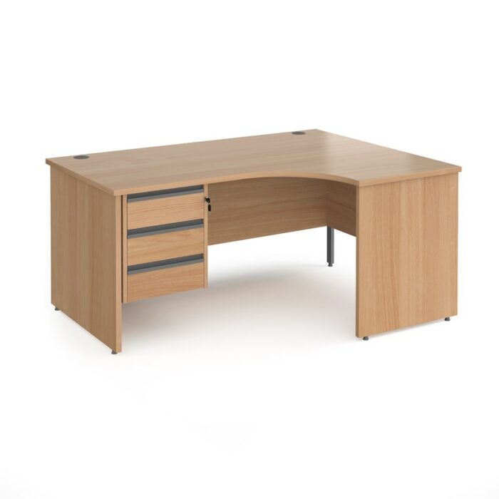 DAMS Contract 25 right hand ergonomic desk with 3 drawer silver pedestal and panel leg-17533
