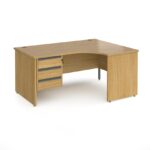 DAMS Contract 25 right hand ergonomic desk with 3 drawer silver pedestal and panel leg-17530