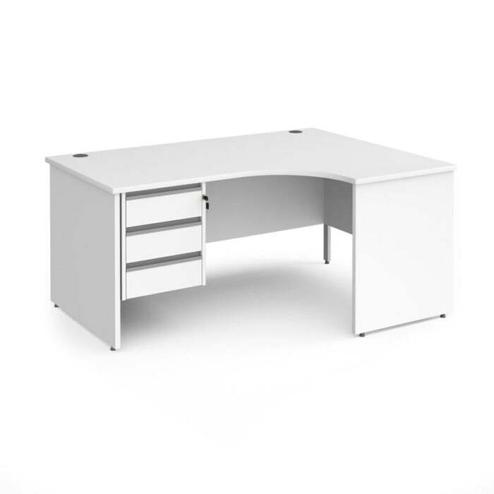 DAMS Contract 25 right hand ergonomic desk with 3 drawer silver pedestal and panel leg-17528
