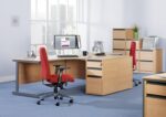 DAMS Contract 25 right hand ergonomic desk with 3 drawer silver pedestal and panel leg-11318