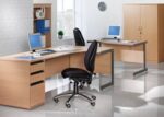 DAMS Contract 25 right hand ergonomic desk with 3 drawer silver pedestal and panel leg-11319