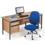 DAMS Contract 25 right hand ergonomic desk with 3 drawer silver pedestal and panel leg-11322