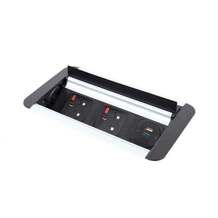 DAMS Eclipse in-table rollover power module 2 x UK sockets, 1 x TUF (A&C connectors) USB charger-0