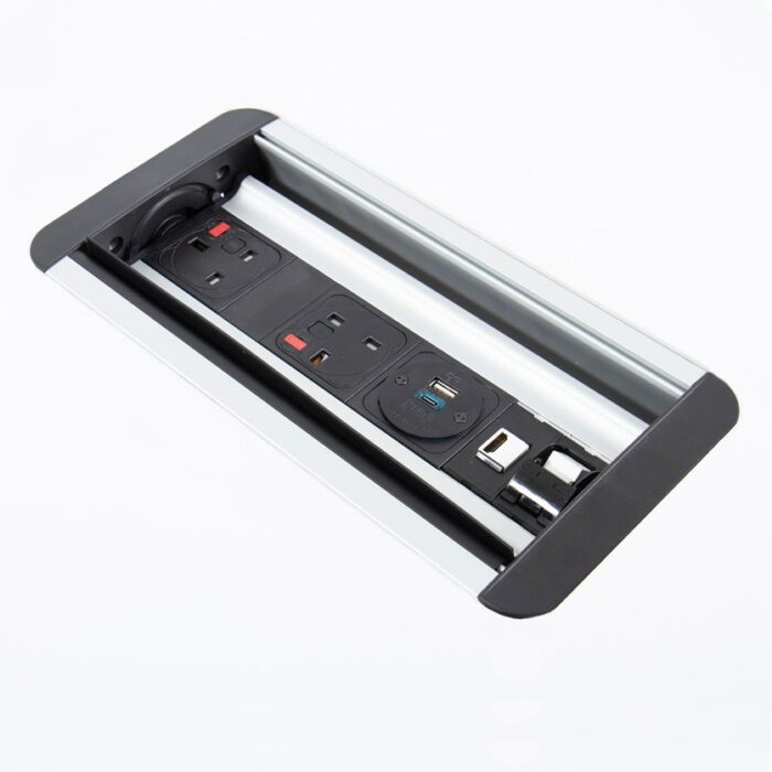DAMS Eclipse in-table rollover power module 2 x UK sockets, 1 x TUF (A&C connectors) USB charger, 1 x RJ45 vsocket, 1 x HDMI socket-0