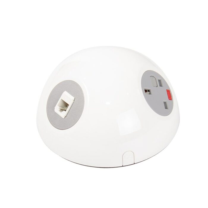 DAMS Pluto domed on-surface power module with 1 x UK socket, 1 x TUF (A&C connectors) USB charger, 2 x RJ45 sockets-0