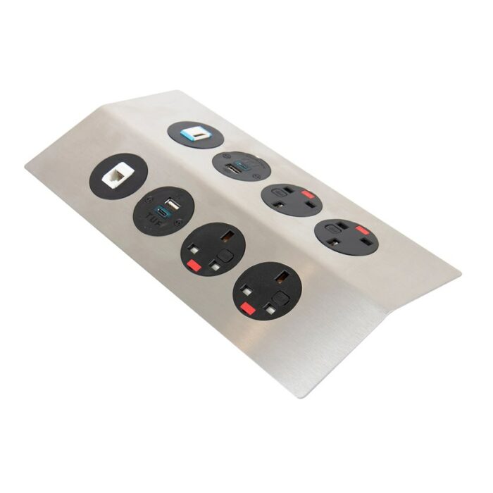 DAMS Tholus in-table power module 4 x UK sockets, 2 x TUF (A&C connectors) USB charger, 1 x RJ45 socket, 1 x HDMI socket -0