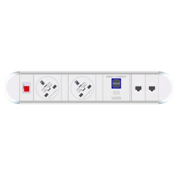 DAMS Chroma clip-on power module 2 x UK sockets, 1 x twin USB fast charge, 2 x RJ45 sockets-0