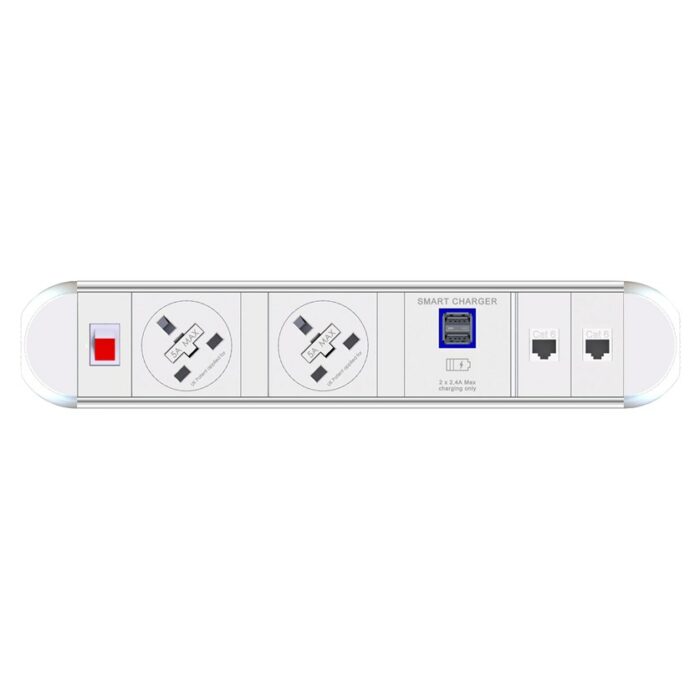 DAMS Chroma clip-on power module 2 x UK sockets, 1 x twin USB fast charge, 2 x RJ45 sockets-0