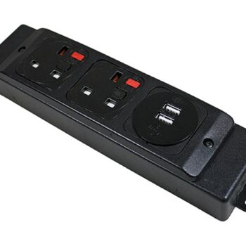 DAMS Under desk power bar 2 x UK sockets, 1 x twin USB fast charge - black-0