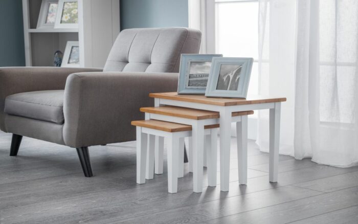 julian bowen Cleo Nest of Tables - Two Tone White/Oak Finish-16170