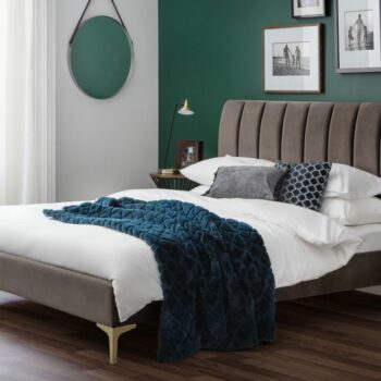 julian bowen Deco Scalloped Velvet Bed with gold legs-0