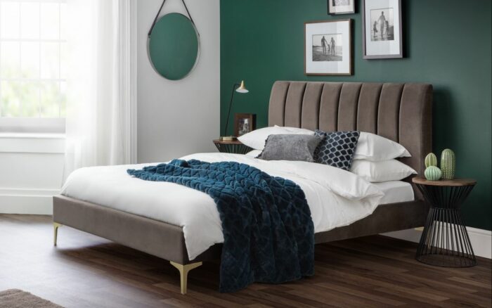 julian bowen Deco Scalloped Velvet Bed with gold legs-0