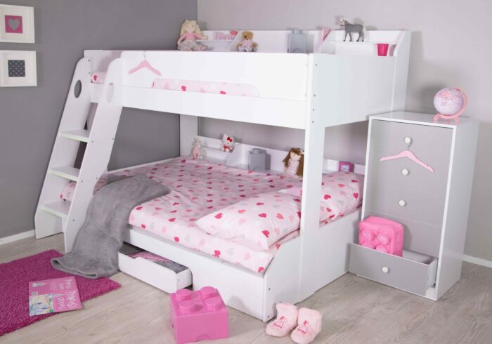 Flair Flick Triple Wooden Bunk Bed in white, grey or oak-16196