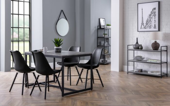 julian bowen Staten Dining Table concrete effect/black metal-16577