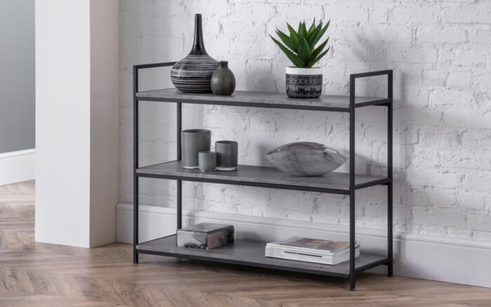 julian bowen Staten Low Bookcase Concrete Effect-16572