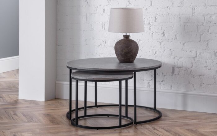 julian bowen Staten Round Nesting Coffee Table Concrete Effect-16578