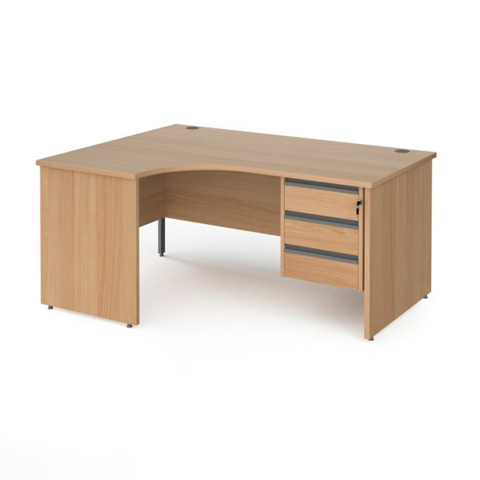 DAMS Contract 25 left hand ergonomic desk with 3 drawer silver pedestal and panel leg-17556