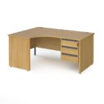 DAMS Contract 25 left hand ergonomic desk with 3 drawer silver pedestal and panel leg-17553