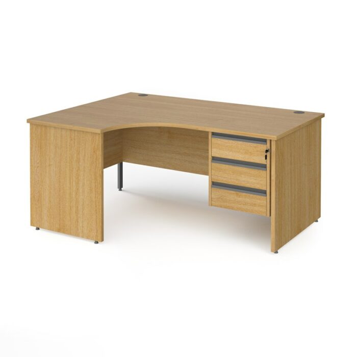 DAMS Contract 25 left hand ergonomic desk with 3 drawer silver pedestal and panel leg-17553