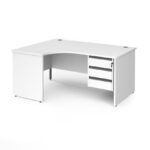 DAMS Contract 25 left hand ergonomic desk with 3 drawer silver pedestal and panel leg-17550