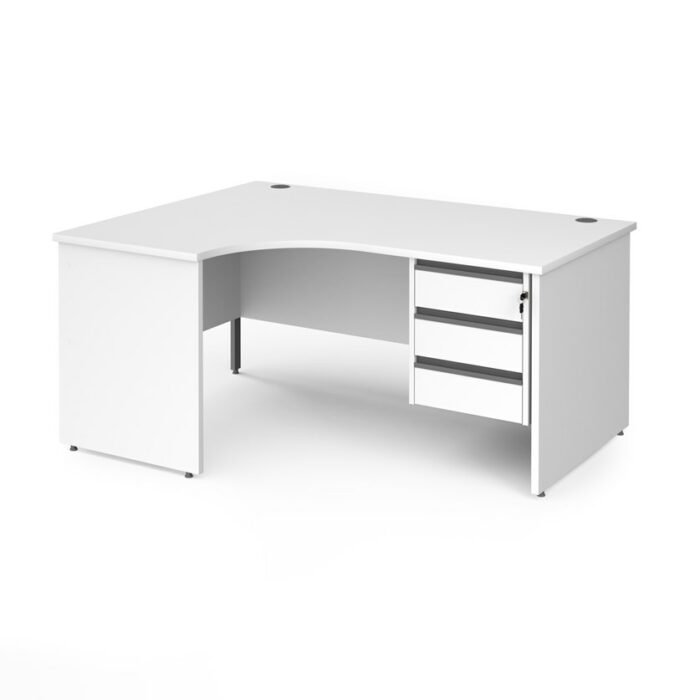 DAMS Contract 25 left hand ergonomic desk with 3 drawer silver pedestal and panel leg-17550