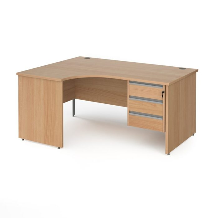 DAMS Contract 25 left hand ergonomic desk with 3 drawer silver pedestal and panel leg-17552