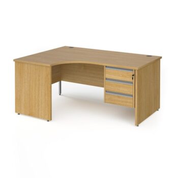 DAMS Contract 25 left hand ergonomic desk with 3 drawer silver pedestal and panel leg-0