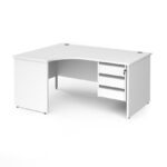 DAMS Contract 25 left hand ergonomic desk with 3 drawer silver pedestal and panel leg-17551