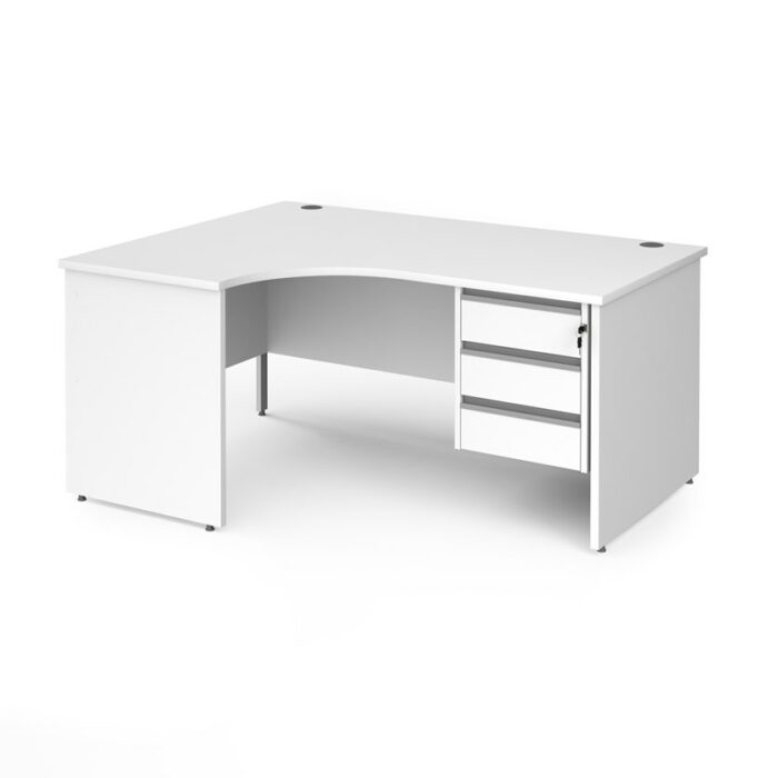 DAMS Contract 25 left hand ergonomic desk with 3 drawer silver pedestal and panel leg-17551