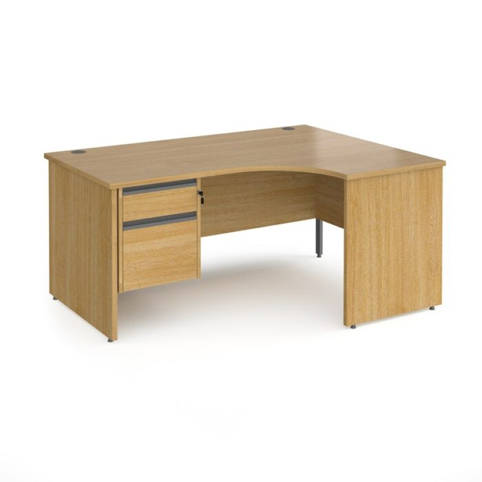 DAMS Contract 25 Right hand ergonomic desk with 2 drawer silver pedestal and panel leg-17581