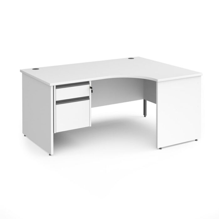 DAMS Contract 25 Right hand ergonomic desk with 2 drawer silver pedestal and panel leg-17577