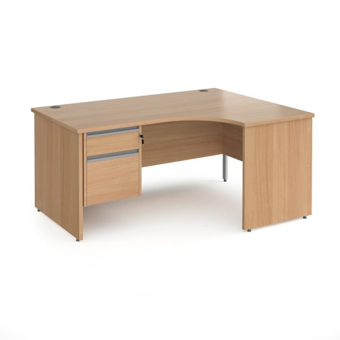 DAMS Contract 25 Right hand ergonomic desk with 2 drawer silver pedestal and panel leg-17580