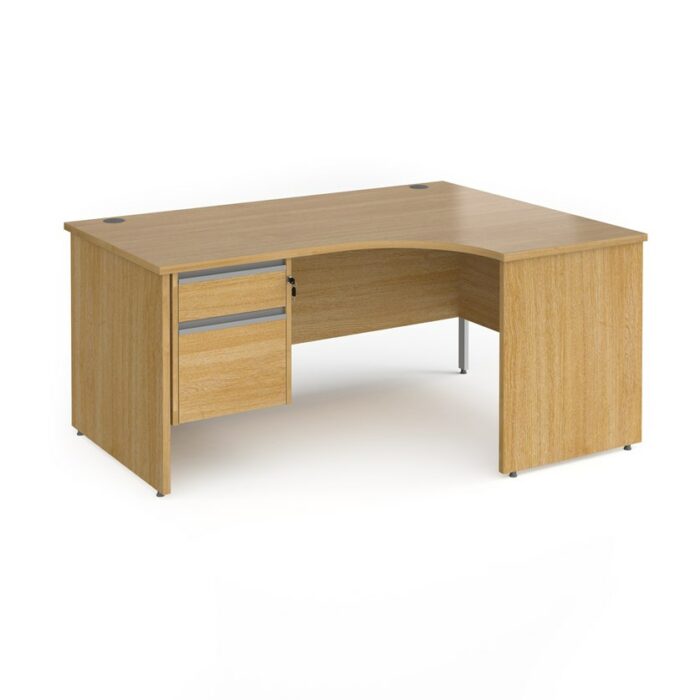 DAMS Contract 25 Right hand ergonomic desk with 2 drawer silver pedestal and panel leg-17576