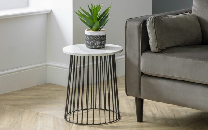 julian bowen Broadway Round Lamp Table - White Marble-17732