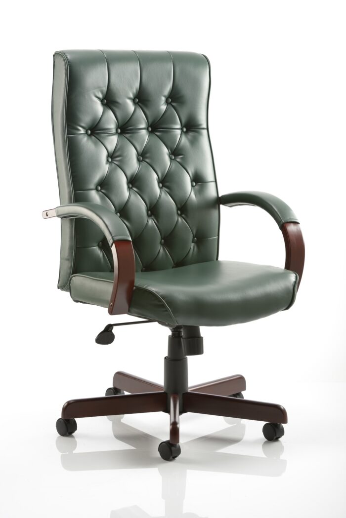 Dynamic Chesterfield Green Leather Executive Chair with Arms-0