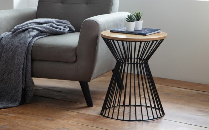 julian bowen Jersey Round Wire Lamp Table - Oak or walnut-17824