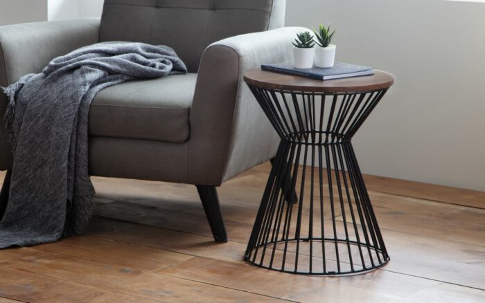 julian bowen Jersey Round Wire Lamp Table - Oak or walnut-17825