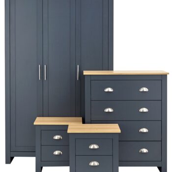 GFW Lancaster 4 Piece Bedroom Bundle Mega Deal Wardrobe, Drawers & 2 bedsides in Slate Blue-0