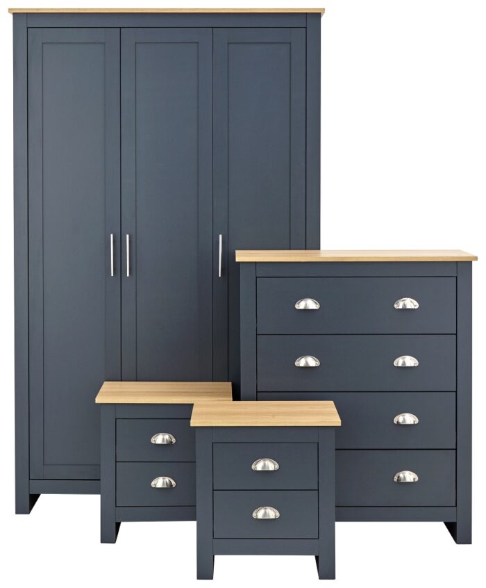 GFW Lancaster 4 Piece Bedroom Bundle Mega Deal Wardrobe, Drawers & 2 bedsides in Slate Blue-0