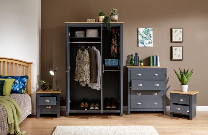 GFW Lancaster 4 Piece Bedroom Bundle Mega Deal Wardrobe, Drawers & 2 bedsides in Slate Blue-18214