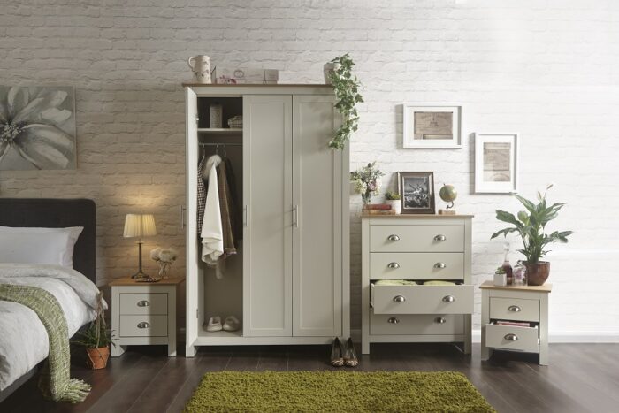GFW Lancaster 4 Piece Bedroom Bundle Mega Deal Wardrobe, Drawers & 2 bedsides in Ivory Cream-18246